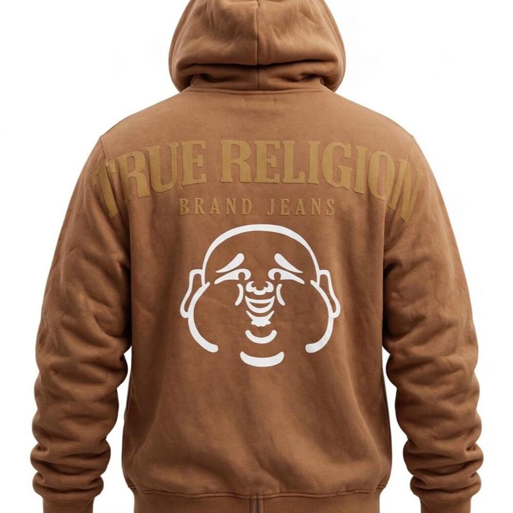 NWT True Religion Oversize TR Buddha Zip Hoodie Mens L Thrush Brown Horseshoe